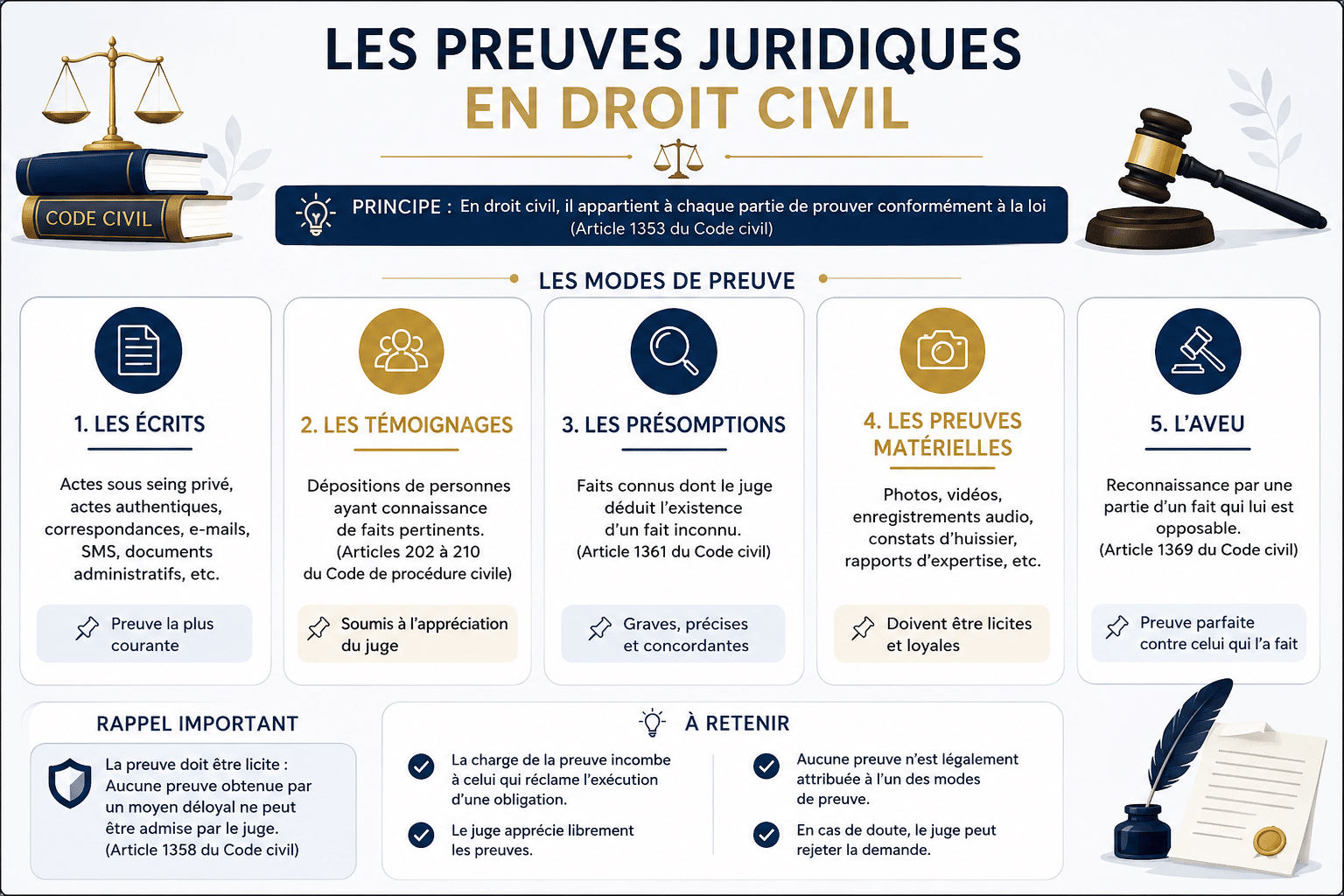 Les types de preuves juridiques : modes de preuve en droit civil